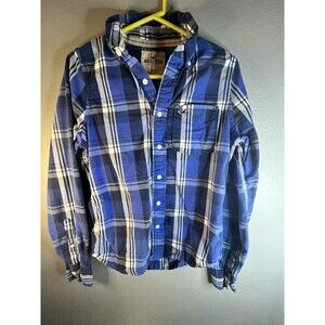 Hollister Shirt Men’s M  Surfer Cut Long Sleeve Button Down Blue White Plaid